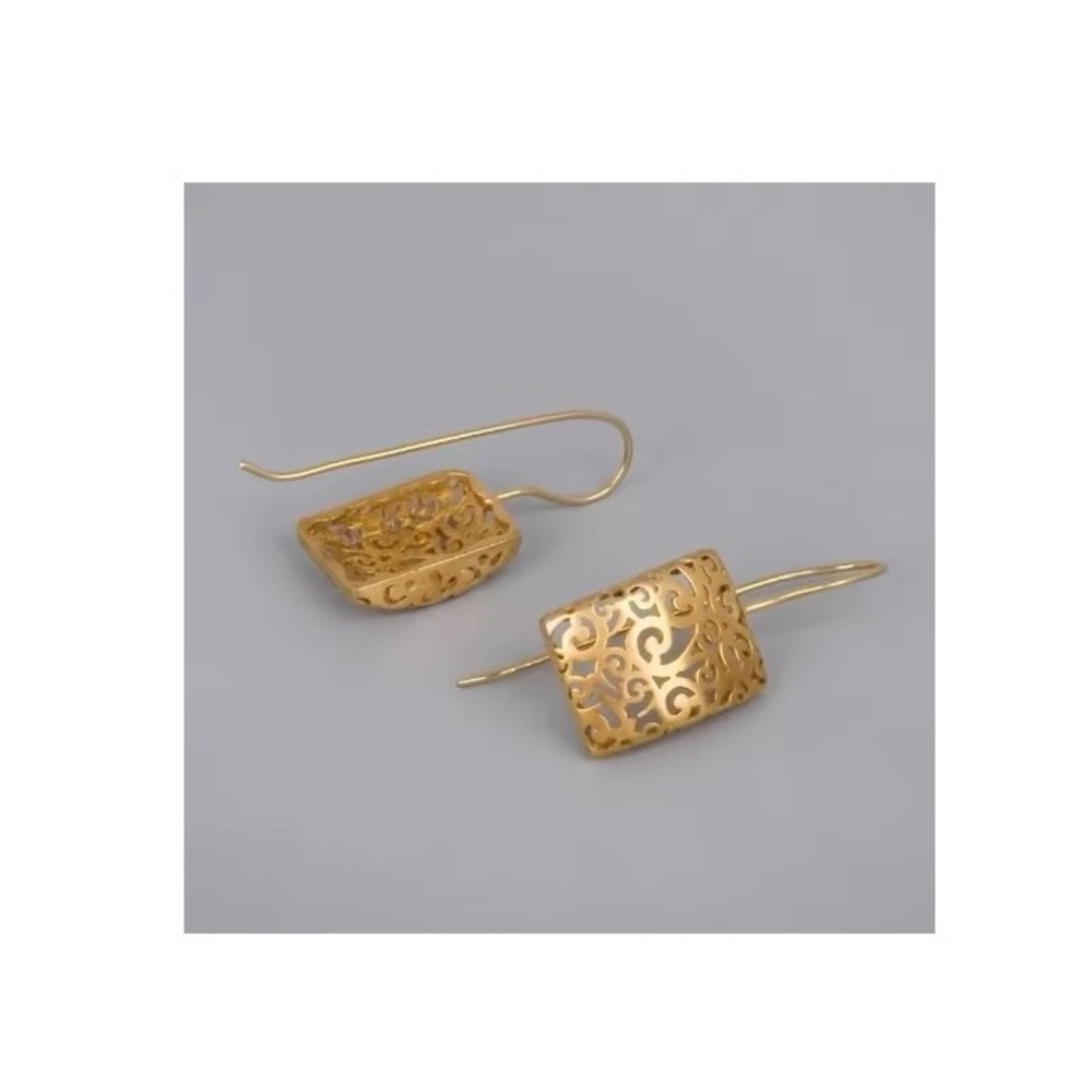 14k Gold Plated Celtic Filigree Rectangle Drop Earrings - Picture 10 of 12